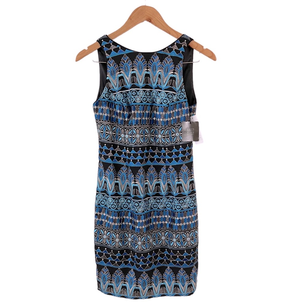 NWT White House Black Market Turquoise & Black Sleeveless Sheath Dress Size 2P